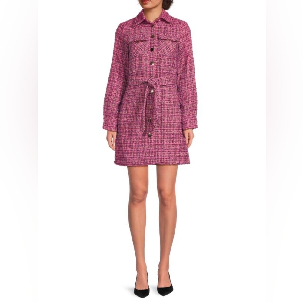 Area Stars Dela Tweed A-Line Mini Shirtdress Pink XL NWT